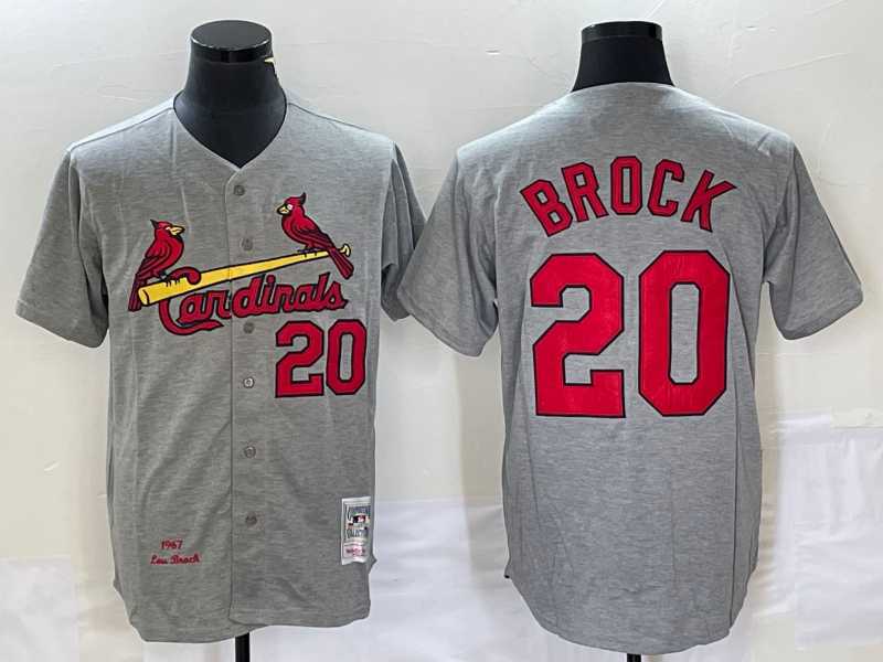 Mens St Louis Cardinals #20 Lou Brock Grey Wool Stitched Throwback Jersey->st.louis cardinals->MLB Jersey